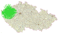 Orientační mapa pokrytí digitálním zemským vysíláním ČT z vysílače Jáchymov - Klínovec